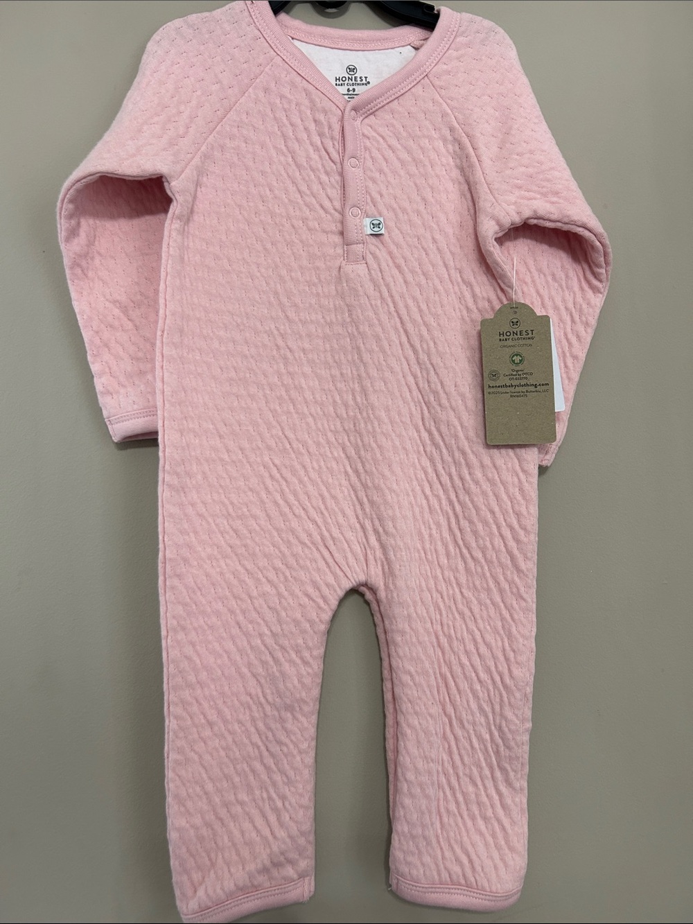 The Honest Company Baby Pink Quilted Matelasse Coverall